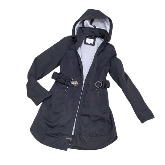 Laundry by Shelli Segal black belted zip up jacket with removal hood size small - Picture 1 of 10